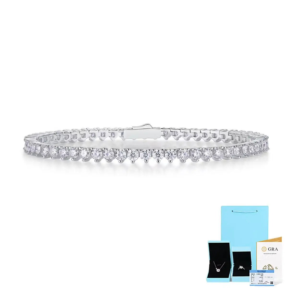 

925 Sterling Silver 3mm Moissanite Tennis Bracelet with Certificate Jewelry, 18k gold Tennis Chain for Men and Women as Gift