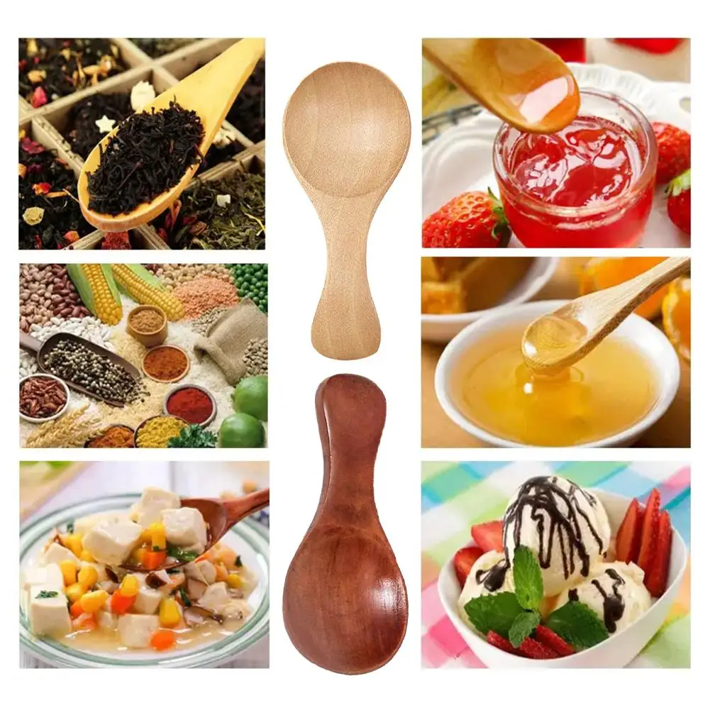 1pc Mini Wooden Spoons Kitchen Spice Condiment Spoon Short Tableware Scoops Wood Kids Home Teaspoons Coffee Handle Sugar K8k8