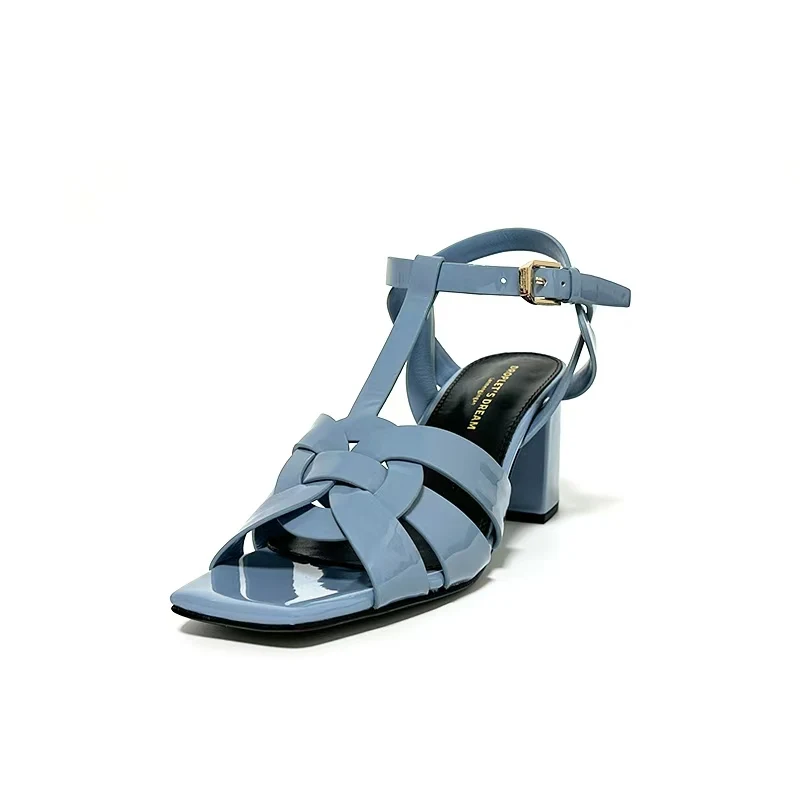 2025 New Leather Leather Leather Roman Sandals Fashion Trend High Heel Sandals European and American Style Women's Shoes