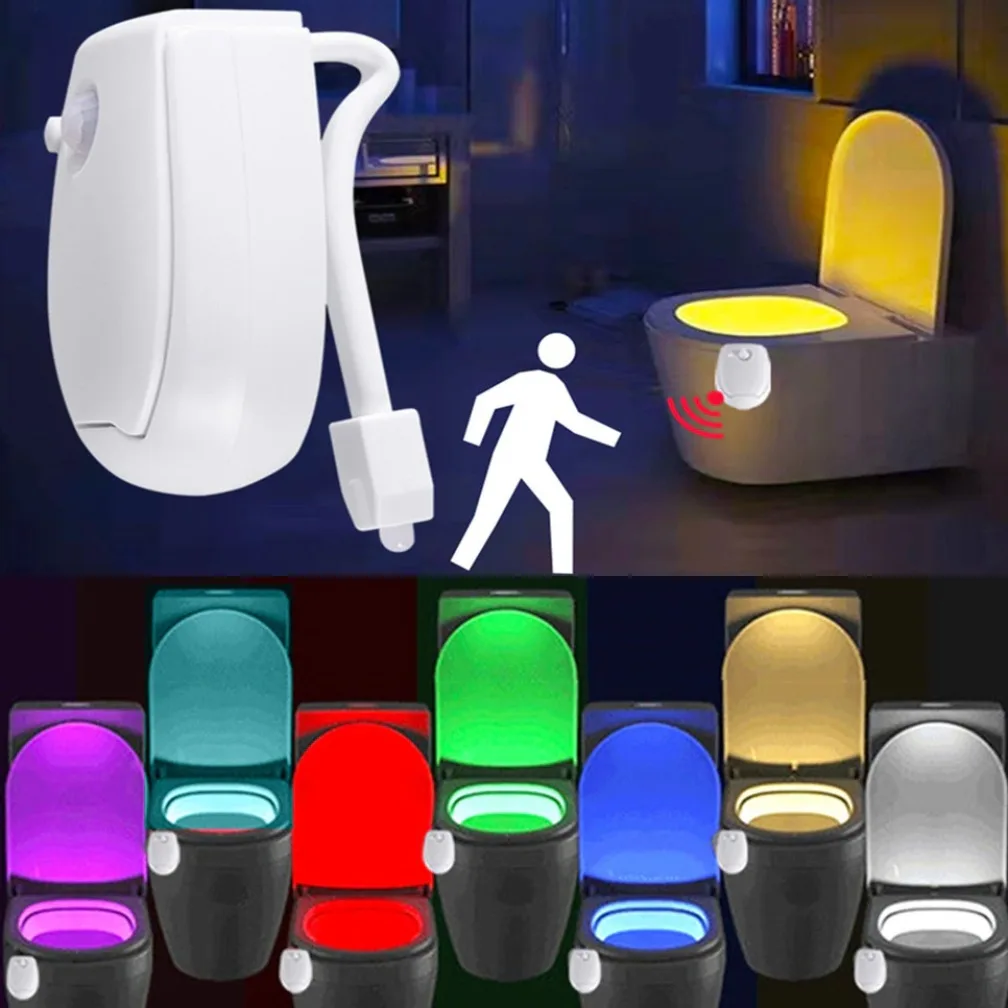 Toilet Night Light Smart PIR Motion Sensor Toilet Seat Night Light 8 Colors Waterproof Backlight For Toilet Bowl Lighting Light