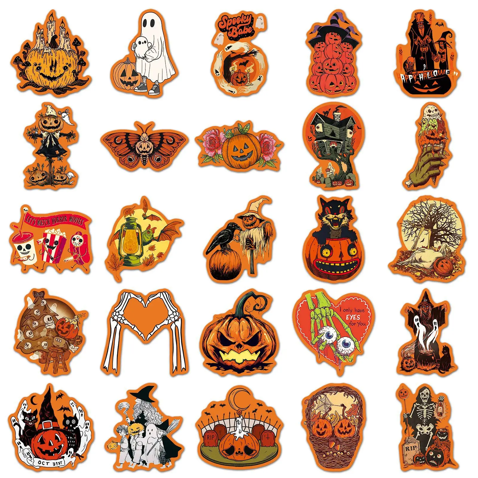 

10/30/50PCS Cartoon Retro Halloween Pumpkin Sticker DIY Phone Laptop Luggage Skateboard Graffiti Decals Fun for Kid