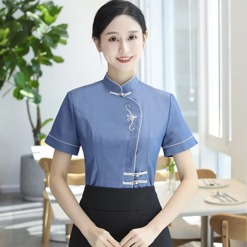 Hotel Waiter Workwear Summer New Style Restaurant Banquet Chinese Tea House Hot Pot Restaurant Catering Clothing Short Sleeve