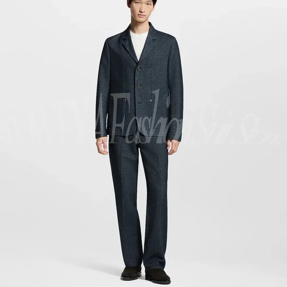 

Fashion Denim Men's Suit Classic Single Breasted Hommes Costumes 2 Pieces Jacket Pants Tailor-made High-end Trajes Para Hombre