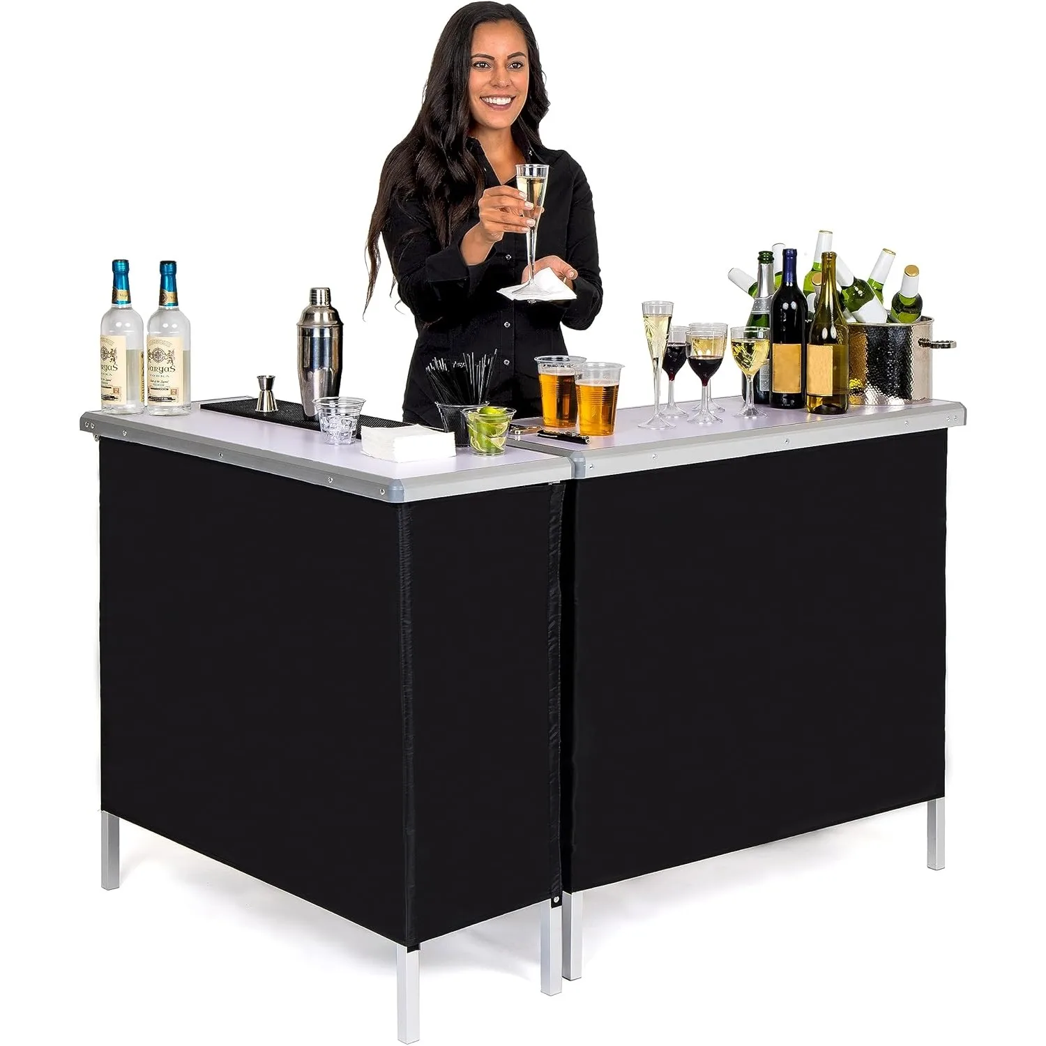 Portable Double Bar Table Set - Mobile Bartender Station for Events - Includes Carrying Case - Standard