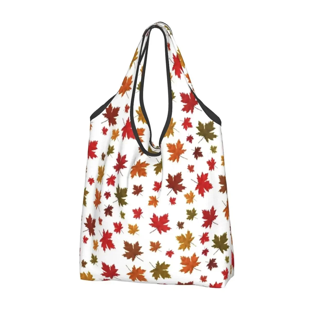 Grandes reutilizáveis Maple Leaves Pattern Grocery Bags, Reciclar Foldable Leaf Sacola de compras, Lavável leve