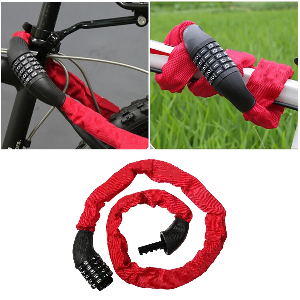 

Resettable 5-Digit Password Combination Lock Heavy Duty Square-Linked Steel Chain Bike Lock Nylon Covered for Sports Equipment