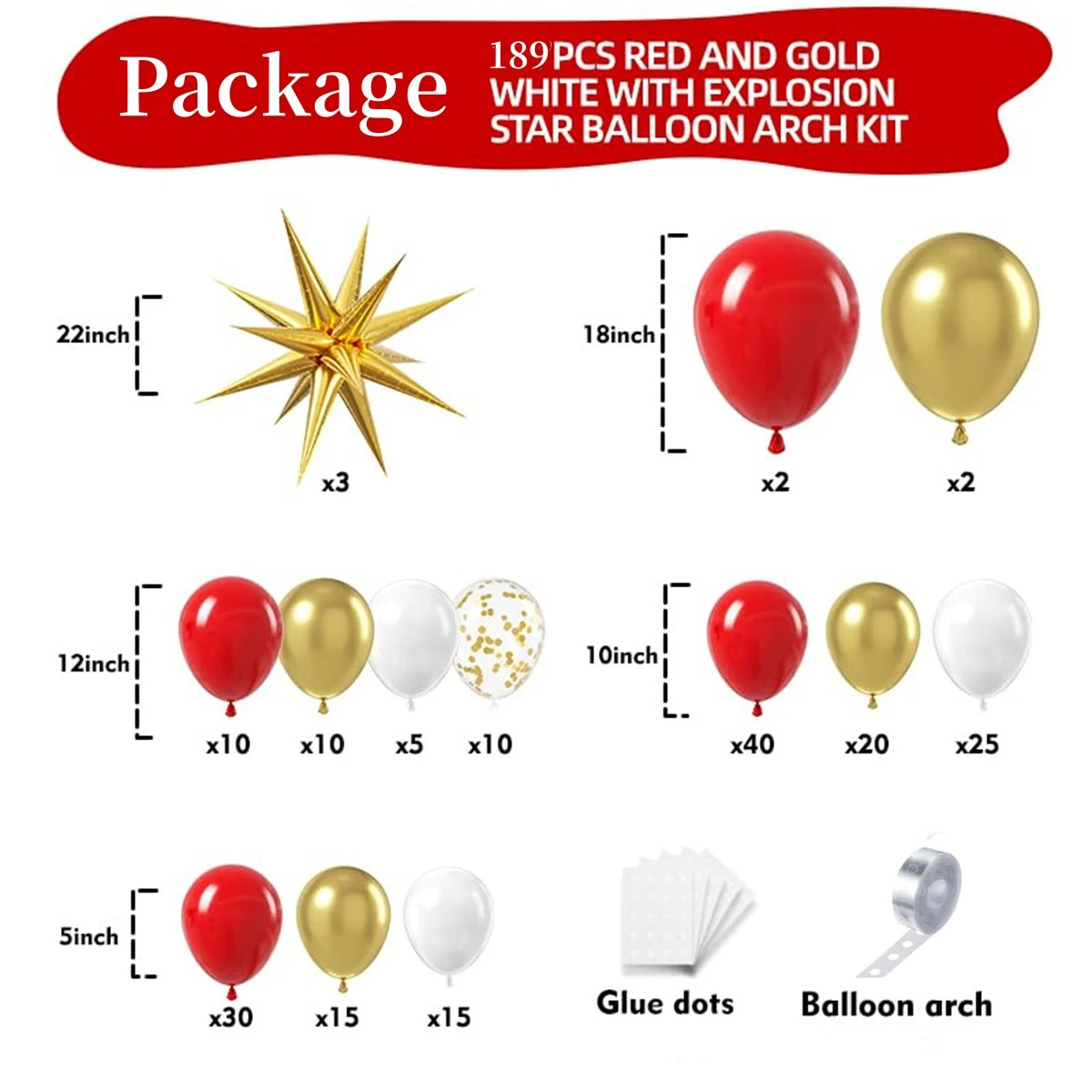 مجموعة قوس إكليل بالبالونات الحمراء والذهبية ، بالونات انفجار نجمي ، عيد الحب ، الزفاف ، عيد الميلاد ، ديكور حفلة الذكرى السنوية ، من من من من من #2