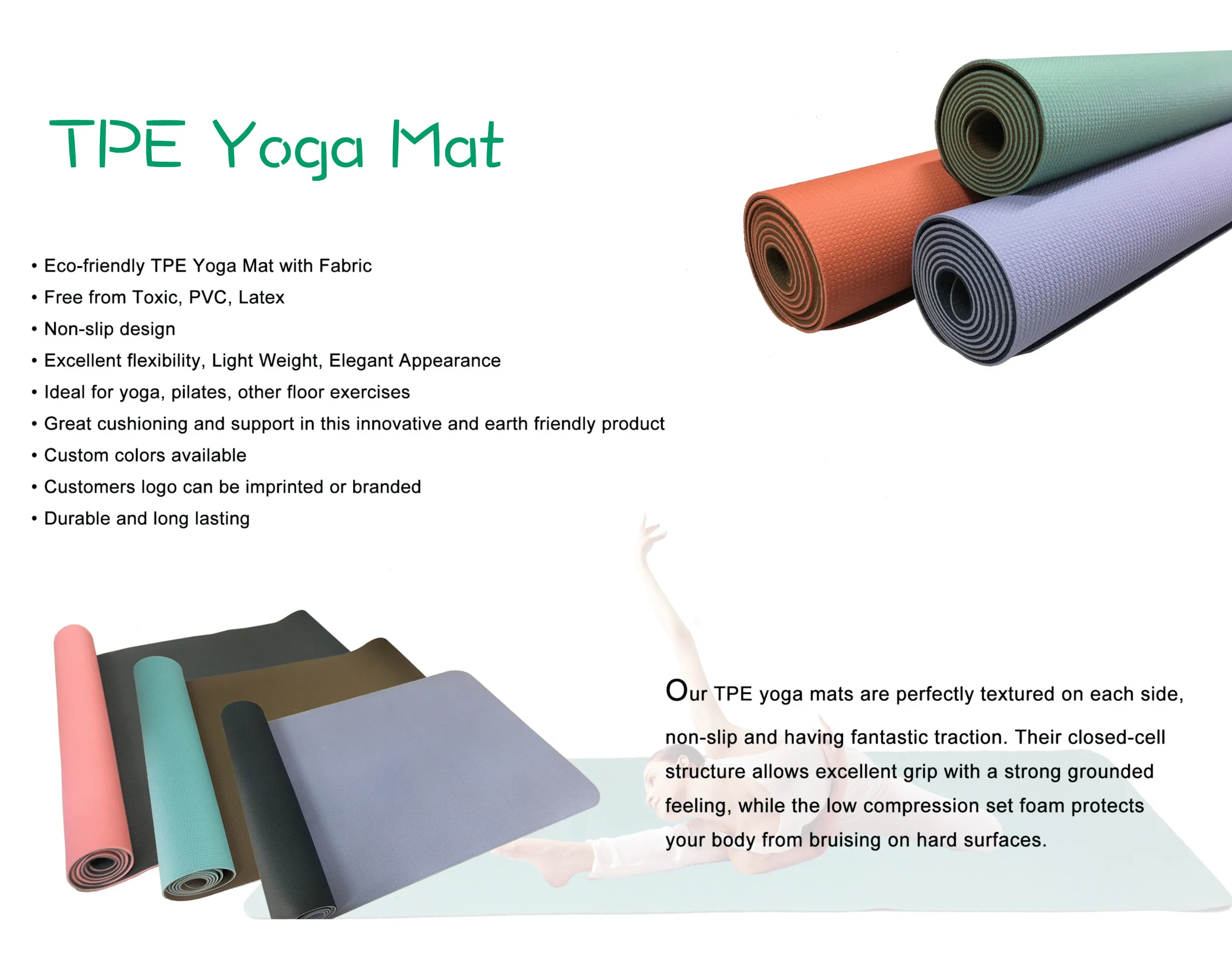 Wholesale Custom Logo Design Light Weight Extra Thick 8mm 10mm Exercise Eco Friendly Non Slip TPE Foam Yoga Mat