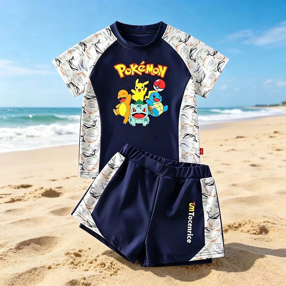 保護ポケモンピカチュウボーイズラッシュガード水着セット漫画モンスタープリント速乾性子供ビーチプール水着衣装
