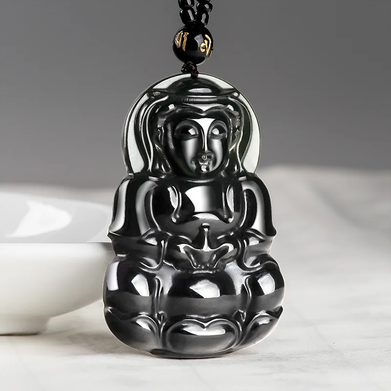 Genuine Natural Hotan Black Guanyin Bodhisattva Jade High-end Pendant for Men and Women