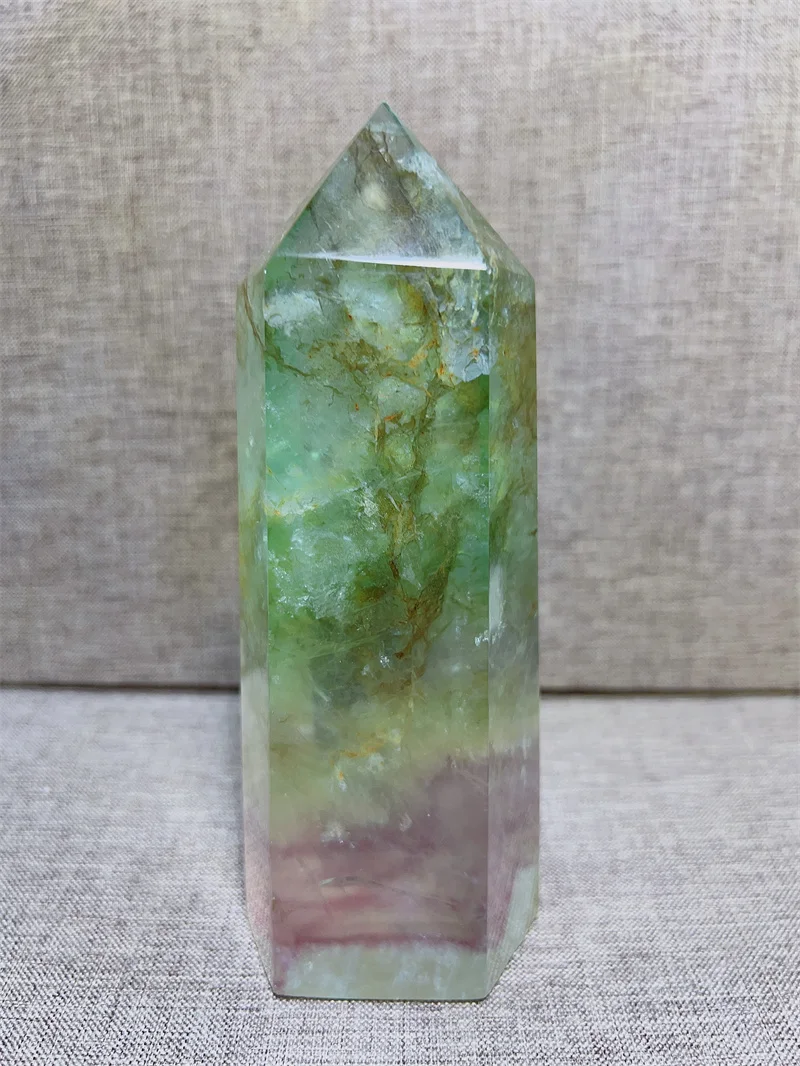 

Natural Gree Fluorite Tower Free Form Tumble Slab Crystal Mineral Madagascar Healing Palm Workmanship Ornament Carving Chip