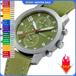 BERNY Watches for Men Multifunction Chronograph Wristwatch Calendar Green Luminous Casual Sport Men's Watch Sapphire 5ATM