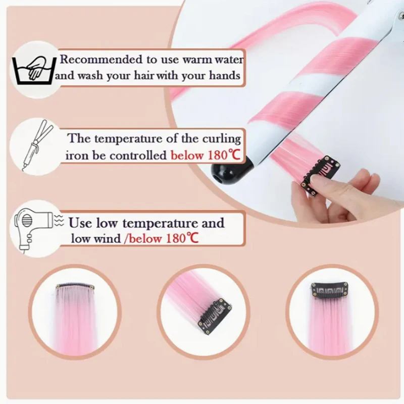 12 peças de extensões de cabelo com prendedor de arco-íris para meninas – cabelo sintético vibrante para Halloween, festas de Natal e presentes