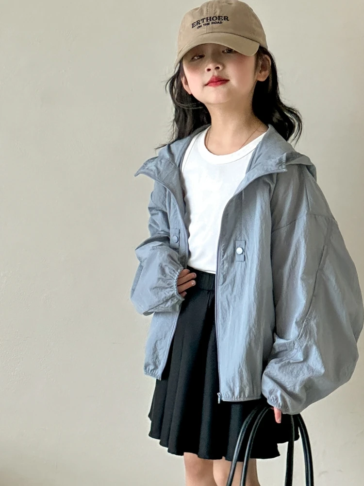 girls'-korean-style-spring-autumn-new-hat-jacket-thin-sunscreen-children's-clothing-polyester-fiber-long-sleeve-zipper-dress