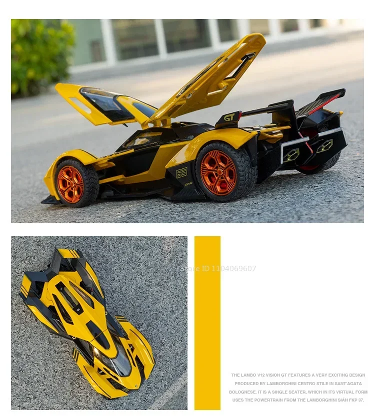 1:32 Lambor V12 GT Super Auto Modell Spielzeug Metall Druckguss Zurückziehen Musik Licht Miniatur Racing Fahrzeug Modelle Dekoration Jungen Geschenke – Detail 13