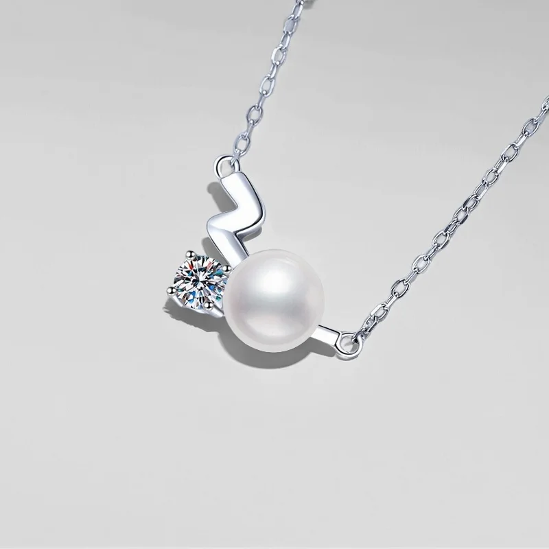 

S925 Silver Round Bead Pearl Drop Moissanite Necklace Minimalist Modern GBA Certified Free GIFT Box Light Diamond Jewelry Women