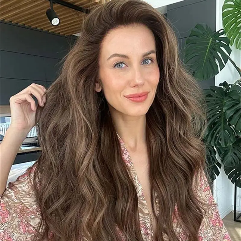 

Ombre Chocolate Brown Balayage Wig Heat Resistant Futura Fiber Non Flame Synthetic Hair HD Lace Front Wig Soft Long Wave Wig