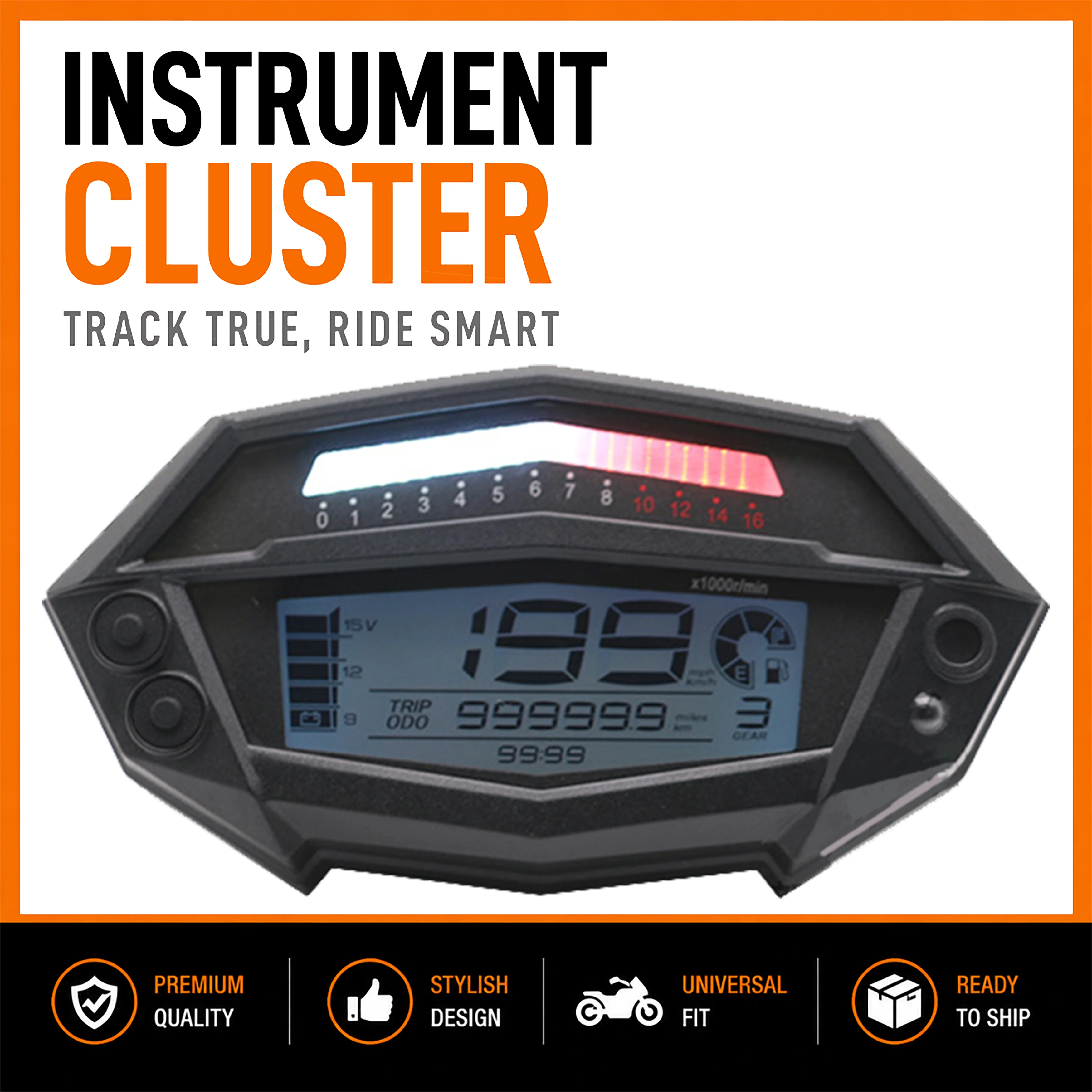 DC 12V Motorcycle LCD Digital Odometer Speedometer 7-Color Adjustable Backlight  Fuel Gauge Gear Indicator For Kawasaki Z1000