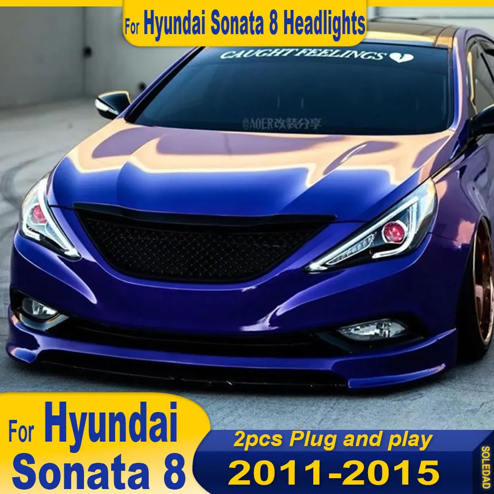 

Автомобильные фары для Hyundai Sonata, 2011 2012-2015 Sonata 8, светодиодные фары DRL, биксеноновые линзы, подвижный указатель поворота