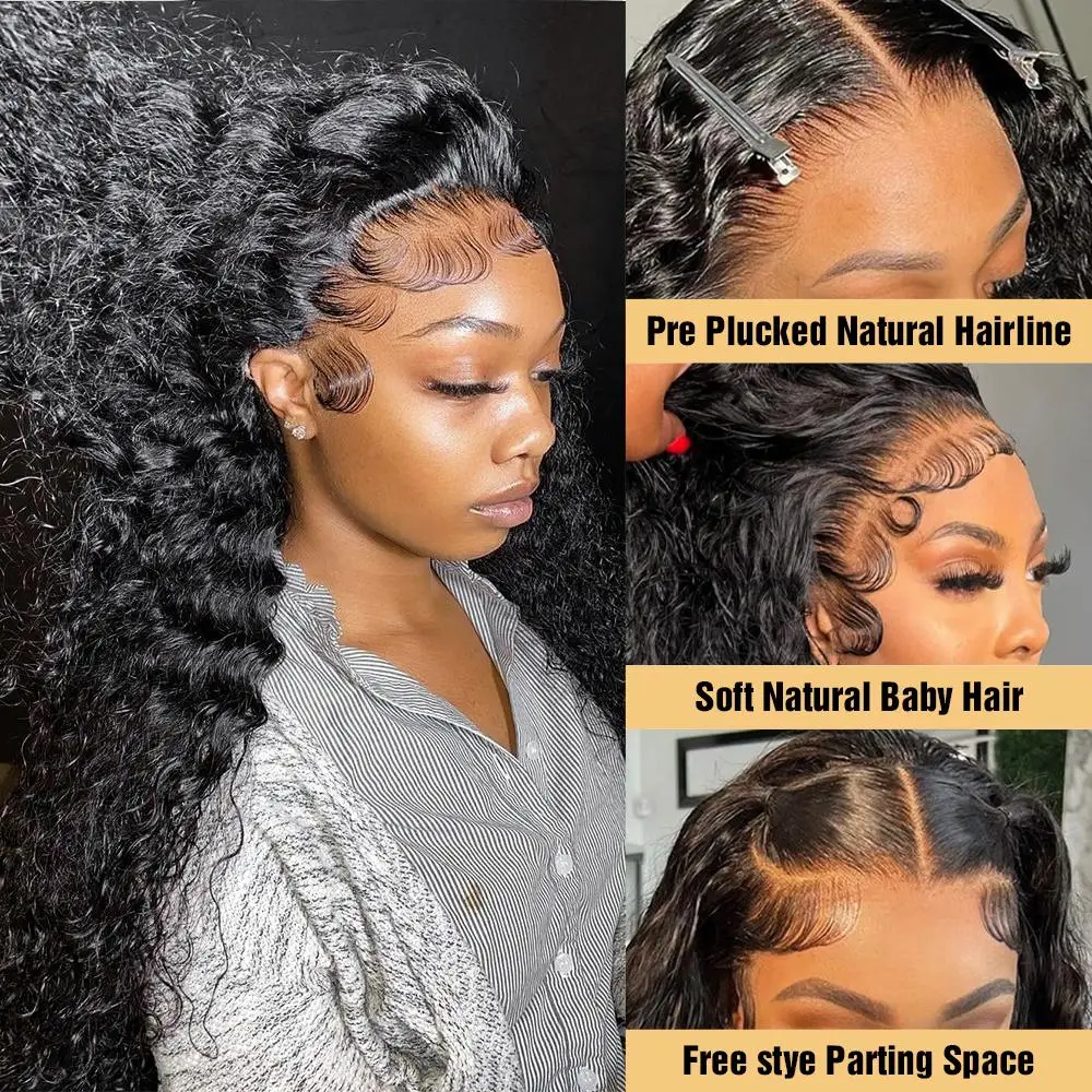 40-42 Inch Deep Wave Frontal Wig 13x4 13x6 HD Transparent Lace Front 250% Density Jerry Kinky Curly Pre Plucked Human Hair Wigs