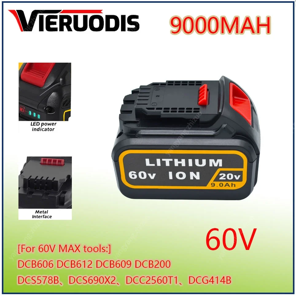 

9.0Ah 20V 60V MAX Replacement Battery for Dewalt DCB606 DCB609 DCB205 DCB204 DCB206 DCB209 Power Screwdriver Tools Batteries