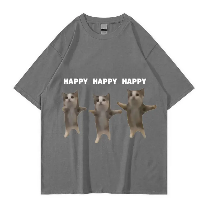 Funny Cute Cat Meme Graphic TShirt Happy Dance Cat Print Short Sleeve T-shirt Men Women Casual Fashion Cotton Oversized T Shitrs