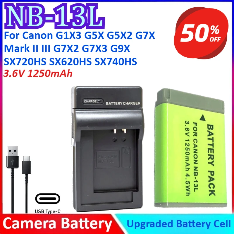 

NB-13L 3.6V 1250mAh Camera Battery+Charger For Canon G1X3 G5X G5X2 G7X Mark II III G7X2 G7X3 G9X SX720HS SX620HS SX740HS SX730HS