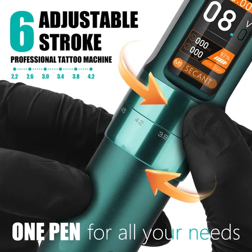 Imagen 2 del producto Pistola de tatuaje T-Rex, máquina de pluma de tatuaje rotativa inalámbrica, 6 longitudes de carrera ajustables, pantalla inteligente, fuente de alimentación de 2000mAh