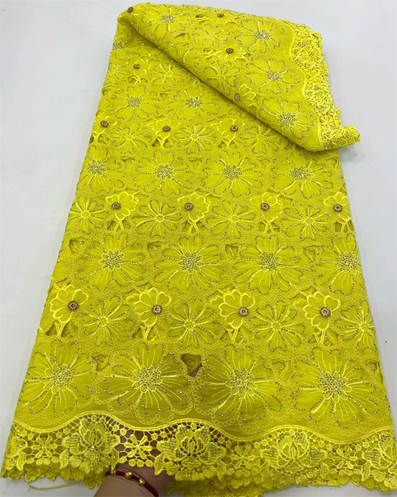 Afrikaanse Melk Zijde Koord Kant Stof 2025 Hoge Kwaliteit Kant 5 Yards Nigeriaanse Franse Mesh Kant Met Kralen Voor trouwjurk Naaien