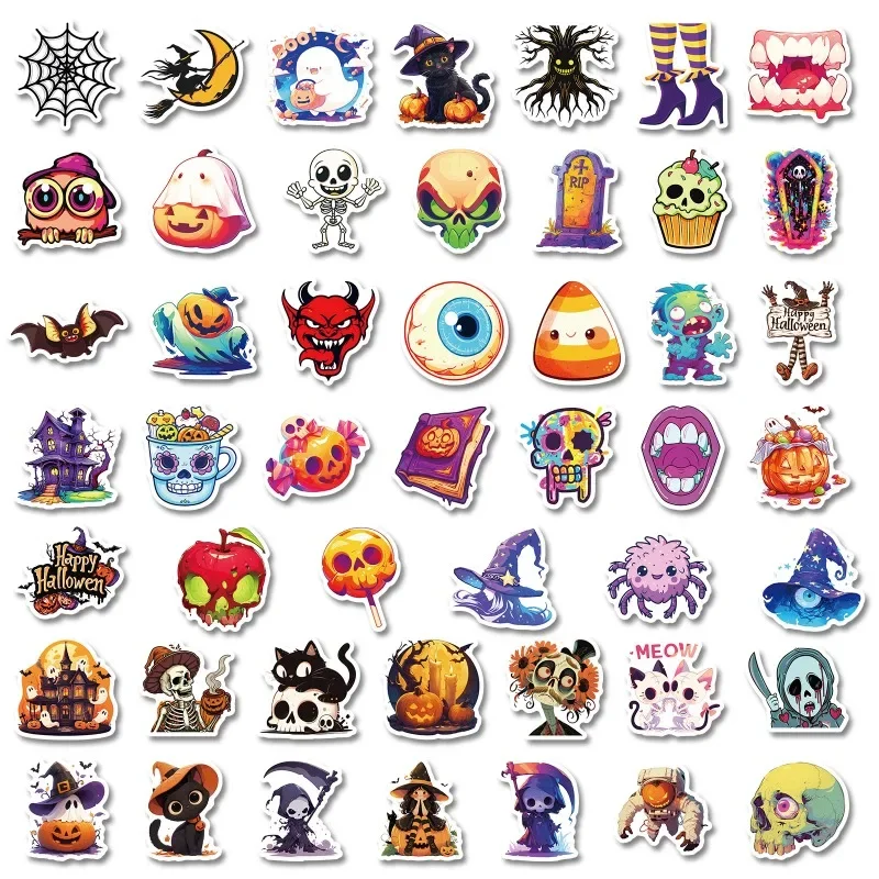 50PCS/300PCS Cute Halloween Doodle Decoration Stickers Reaper Pumpkin Skeleton Doodle Horror Holiday Celebration Stickers