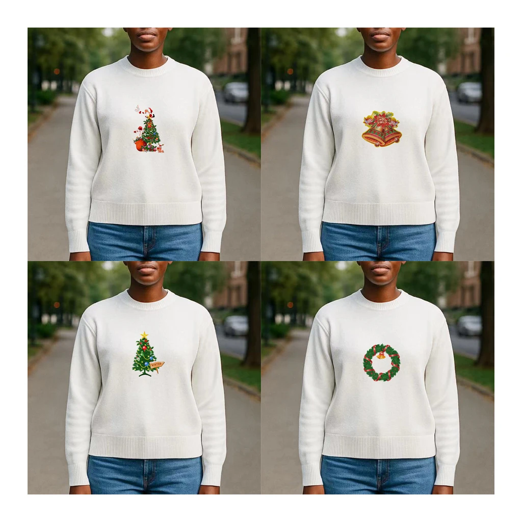 

Women Knitted Sweater Cute Christmas Print Gifts For Winter Vintage Pullover Soft Winter Warm Vintage White Sweaters For Woman