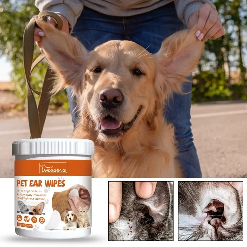 Pet Ear Wipes Wipes Gentle Pet Eye Ear Cleaning Wipes Dog Cat Tear Stain Remover Wipes Remove Dried Mucus Discharge & Tear