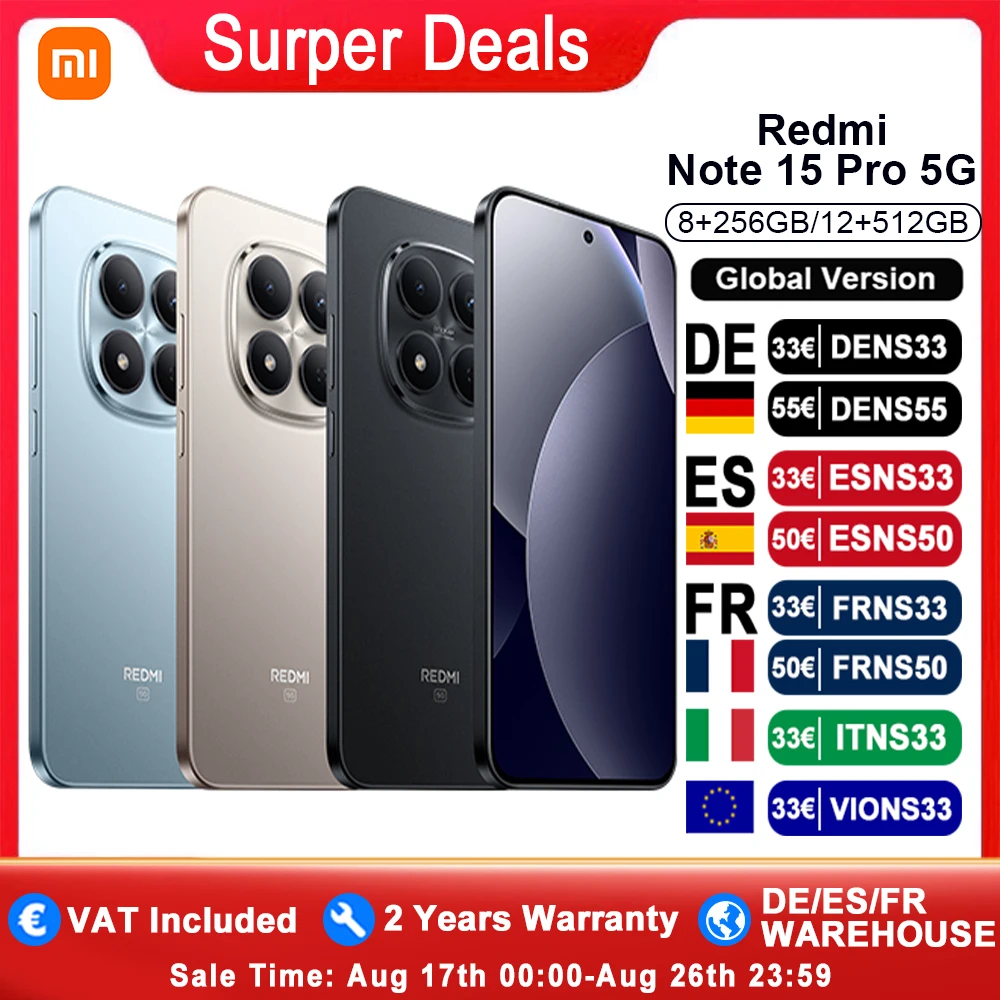 Version Globale Xiaomi Redmi Note 15 Pro 5G Smartphone 5G 6.83' Caméra Principale 200MP 6580mAh Charge 45W IP69 IP69K IP66 IP68 NFC