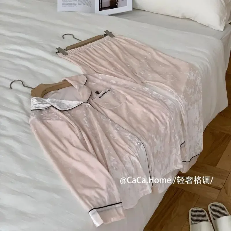 

Luxury Lapel Top Pants 2Pcs Pijamas De Mujer Velour Sleepwear Warm Home Clothes Nightwear Autumn Winter Velvet Loungewear