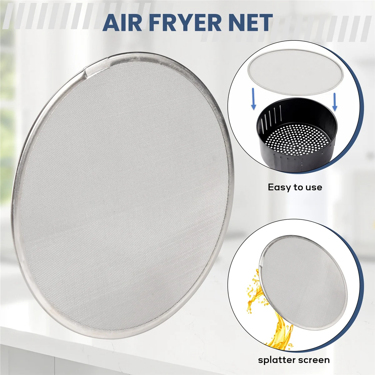 ABRG اكسسوارات المقلاة الهوائية الفولاذ المقاوم للصدأ النفط رش شاشة مكافحة الشحوم سبلاش تحرق برهان مقلاة غطاء النفط صافي 19 سنتيمتر