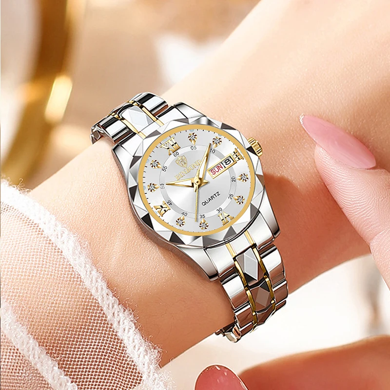 BINBONG Luxury Quartz Watch Women Elegant Stainless Watch Waterproof Ladies Fashion Dress Wristwatch Girlfriend Lovers Gift