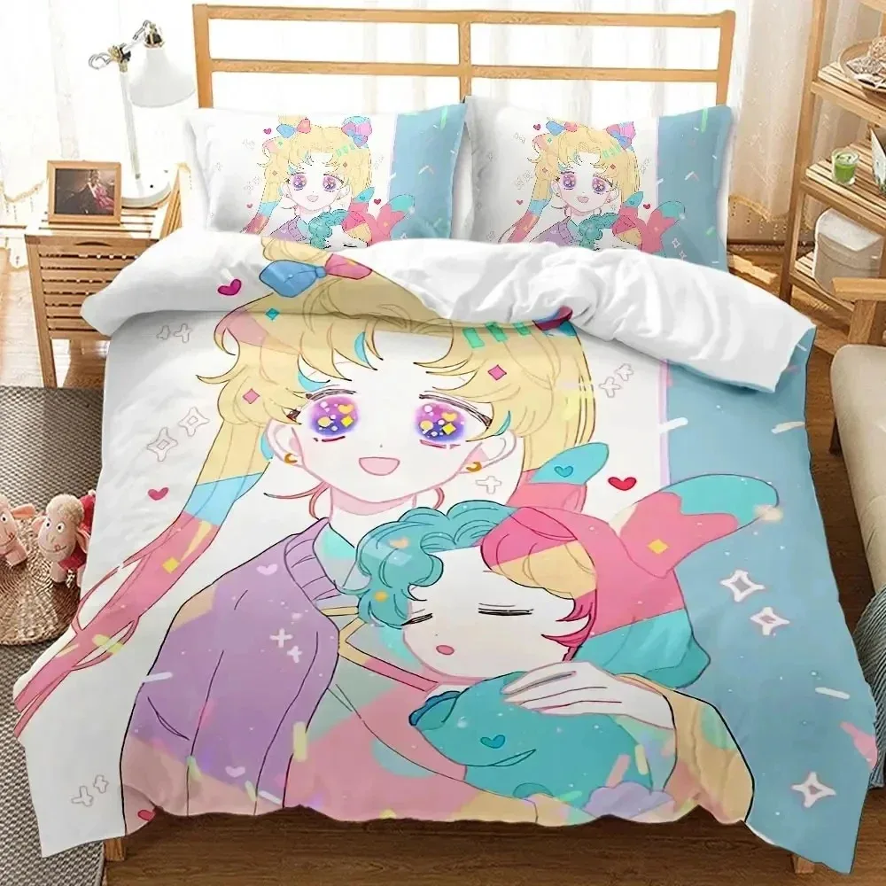 2024 Kawaii Sailor Moon Bedding Set for boys Girls Luxury Duvet Cover Pink Comforter Double Duvet Cover Set with Cover