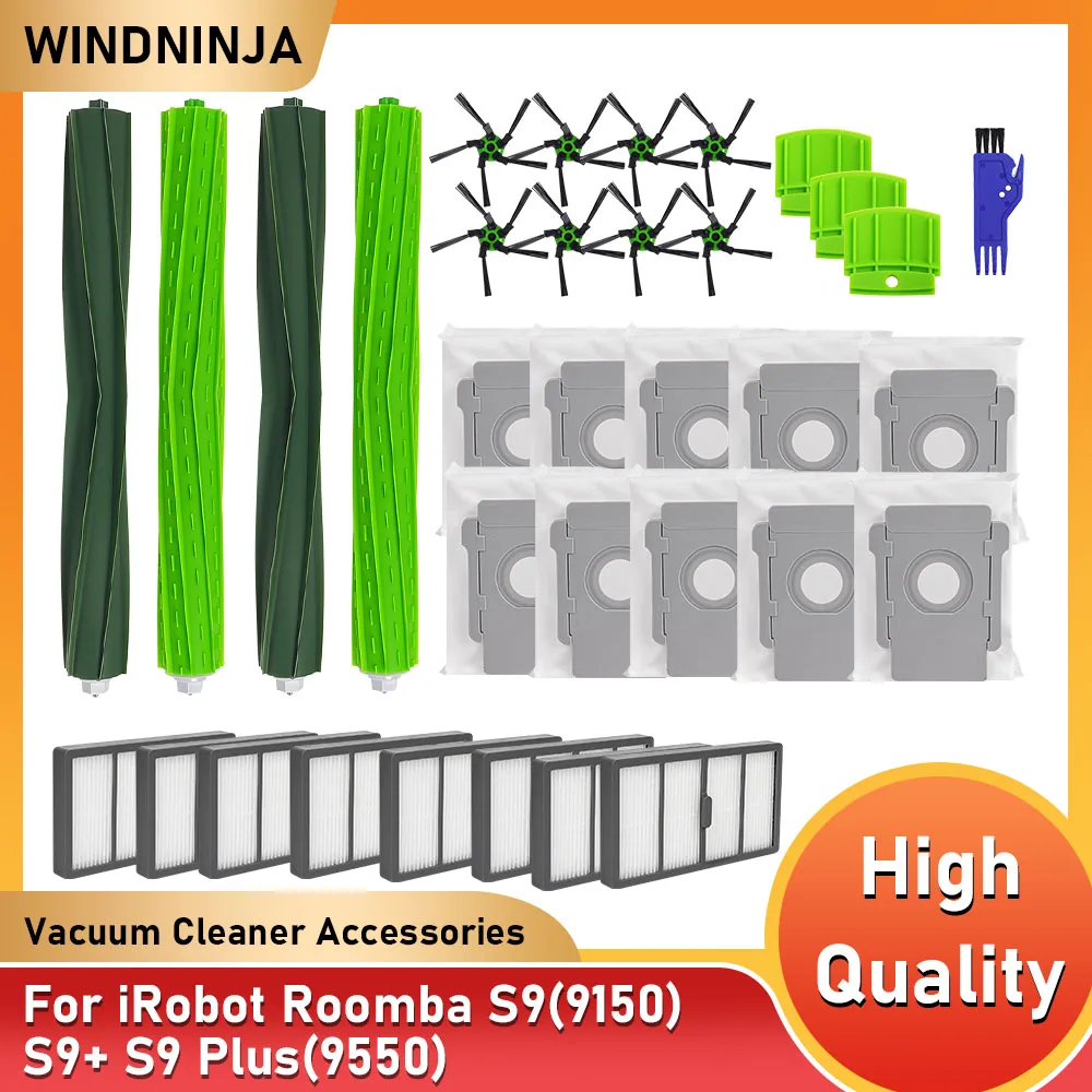 ل iRobot Roomba S9(9150) S9 + S9 Plus(9550) سلسلة مكنسة كهربائية المطاط الأسطوانة فرش فلتر HEPA أكياس مكنسة فرشاة جانبية رئيسية