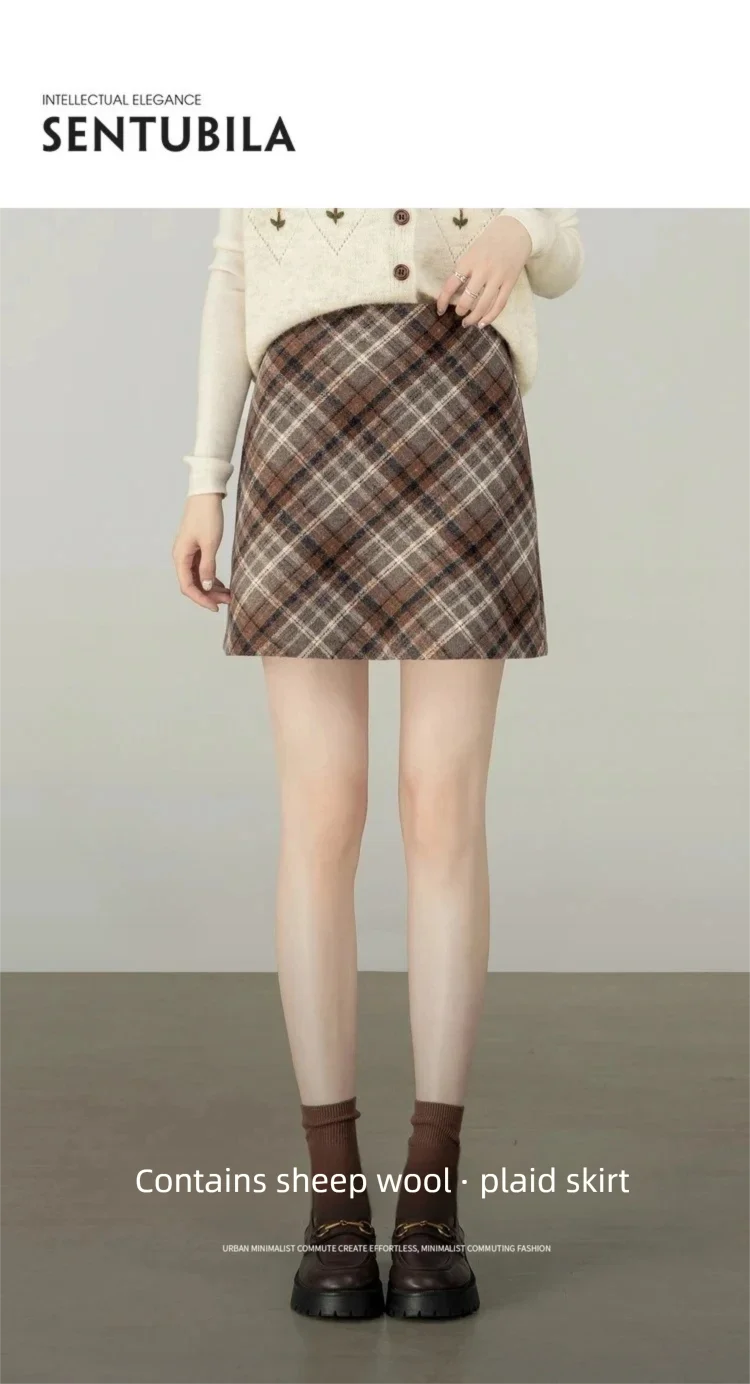 SENTUBILA Karierter Rock für Damen, klassischer A-Linien-Minirock, Herbst/Winter 2026, koreanischer Rockstil, Damenbekleidung 154QA3462 – Detail 1