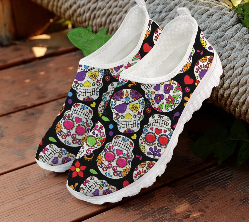 

Woman Flats Ladies Sneakers Gothic Style Colorful Sugar Skull Print Loafers Women Outdoor Slip On Footwear Comfort Casual Shoes