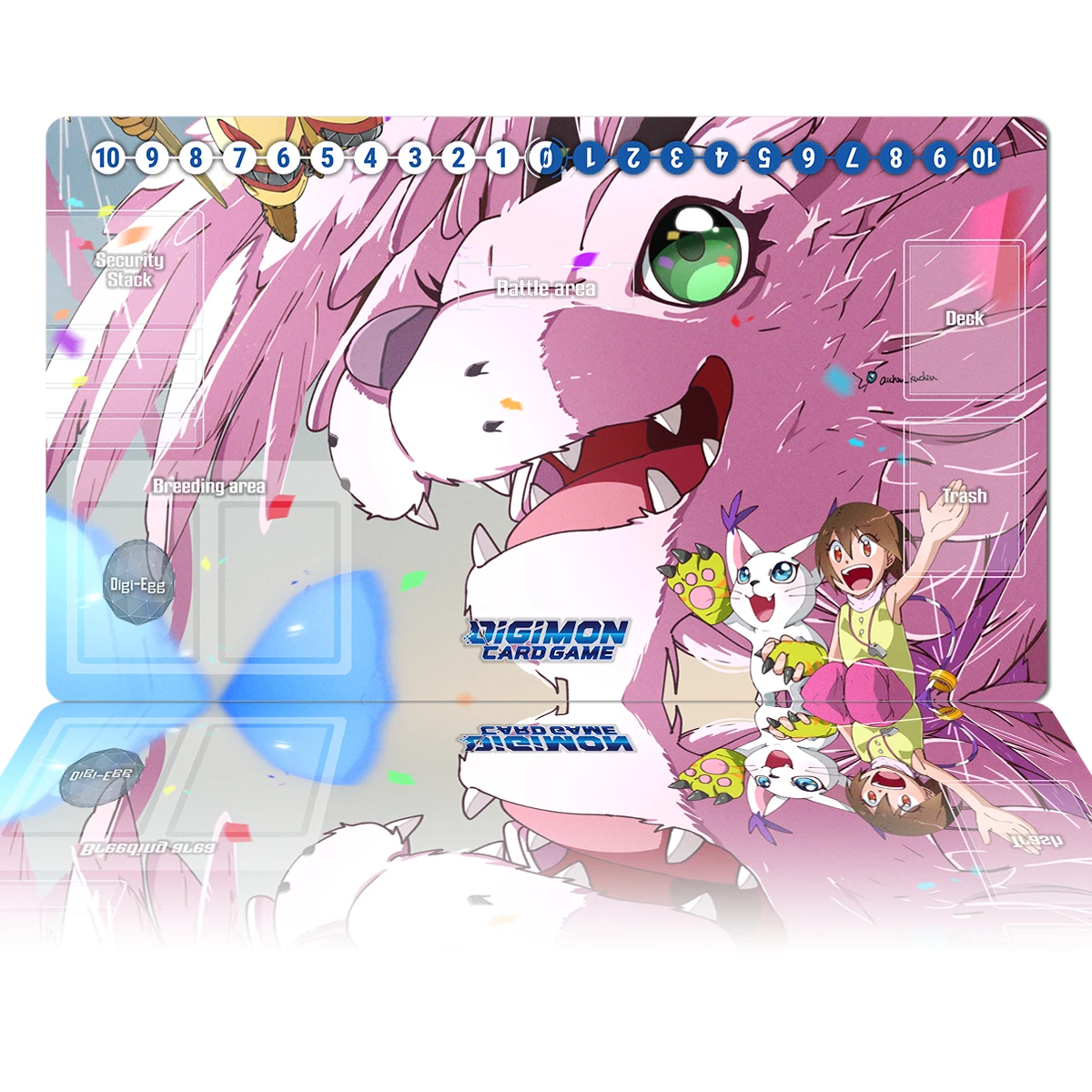 Digimon Playmat Anime Tailmon TCG CCG Card Game Board Game Mat Anime Mouse Pad Custom Desk Mat Gaming Accessories with Zones Bag