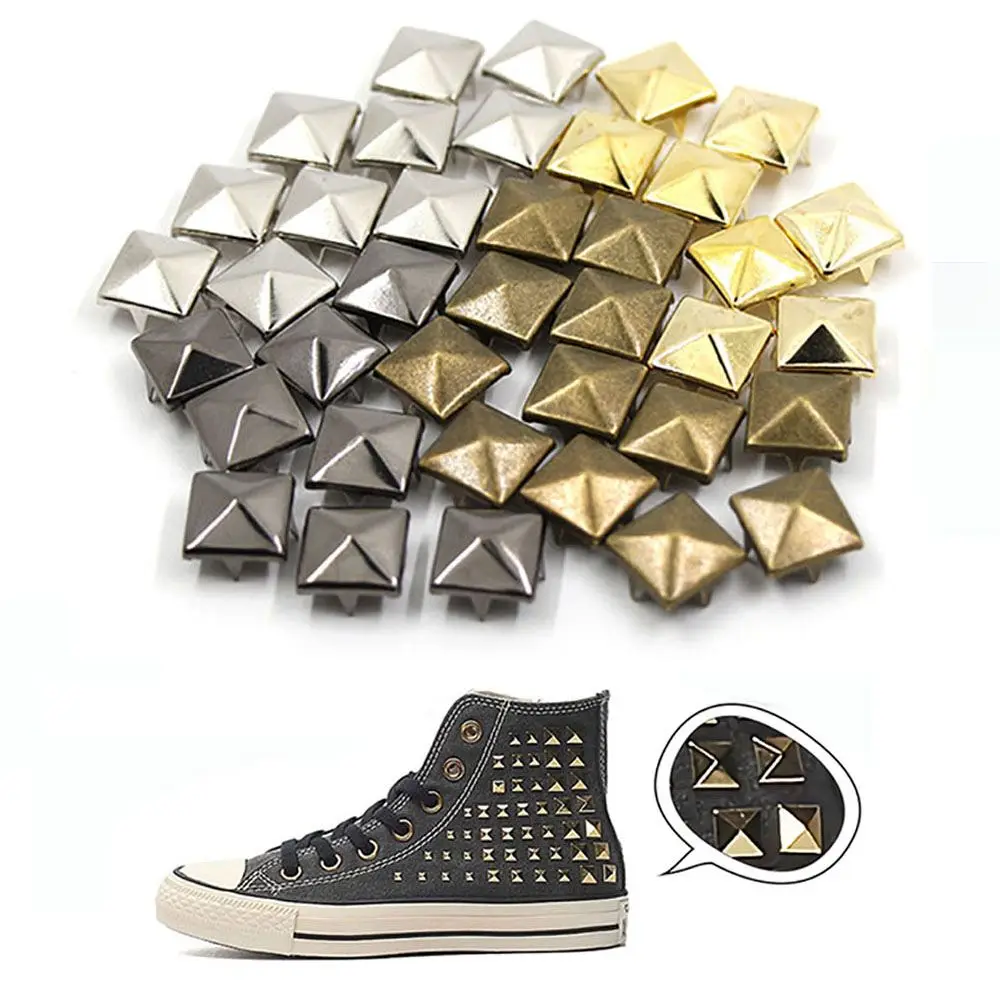 

100Pcs 6-12mm 4 Claw Rivets Square/Round Metal Spike Studs Pyramid Rivets For Leather Spikes On Clothes/Shoes/Bags/Belt Punk DIY