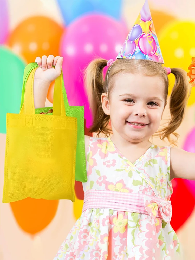 5 Stück leere Goodie-Taschen, 15/20/25 cm, Vliesstoff, wiederverwendbar, für Festivals, Geschenke, Aufbewahrung, Partygeschenke, Tasche für Kinder, Geburtstag, TMZ – Detail 7