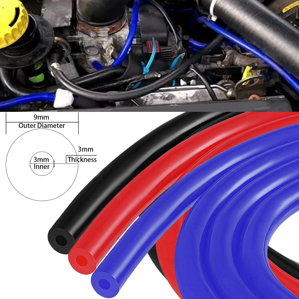 3x9mm Inner Diameter 3mm Thickness 3mm Blue Red Black Car Vacuum Silicone Hose Universal Racing Line Pipe Tube 1/2/3/5/10 meters