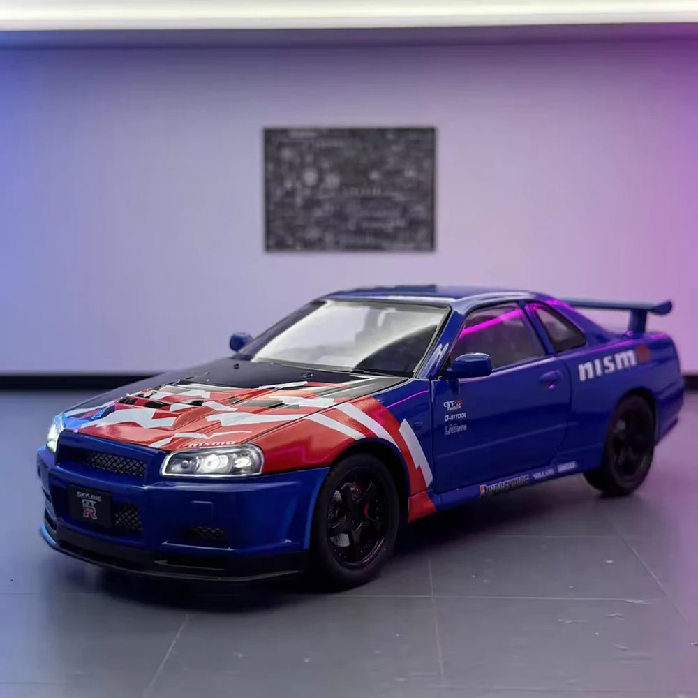 1:24 GTR SKYLINE Models Cars Toys Alloy Diecast Doors Opened Miniature Sports Car Wheel Pull Back Vehicles for Child Adult Gifts
