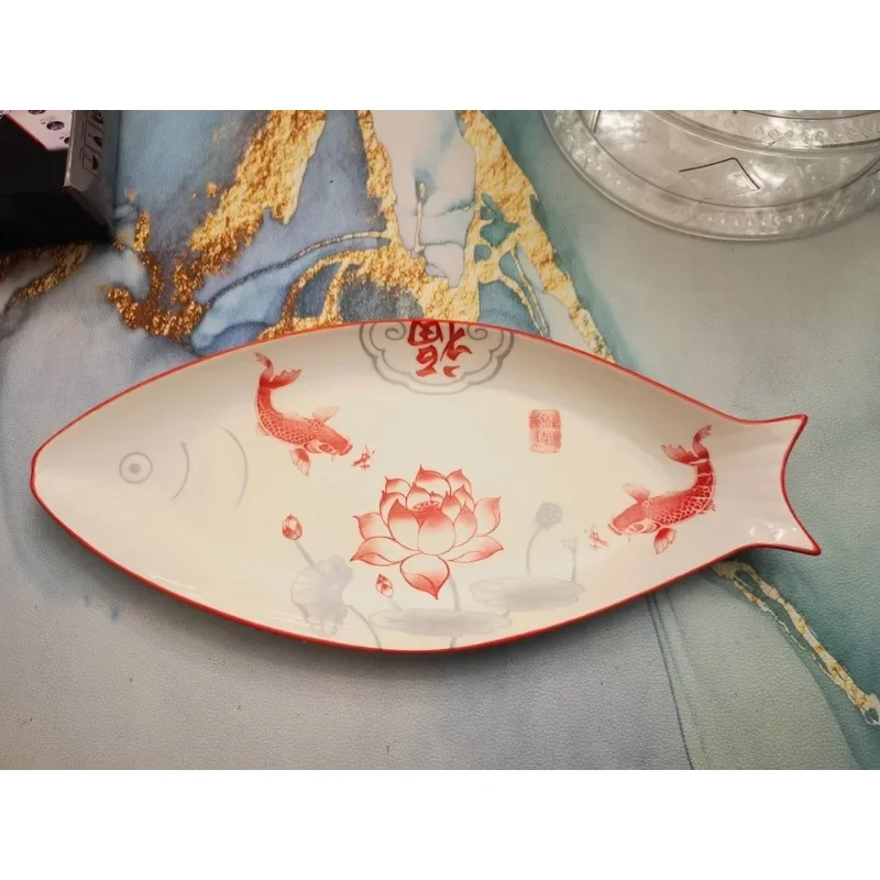 Home Steamed Fish Dish with A Highend Feel Creative and Exquisite Large Ceramic Oval Fish Dish