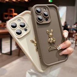 3D Cute Golden Rabbit Silicone Soft Phone Case For iPhone 17 16 15 14 13 12 11 Pro Max 7 8 Plus 16E 17Air Soft Candy Matte Cover