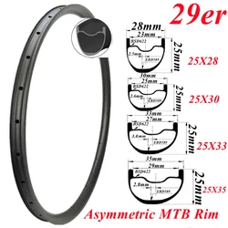 25MM Depth Asymmetric MTB Carbon Rim 28 30 33 35mm Wide 28H 32H 29er MTB Wheel Rim Super Light Carbon Mountain Bicycle MTB Rim