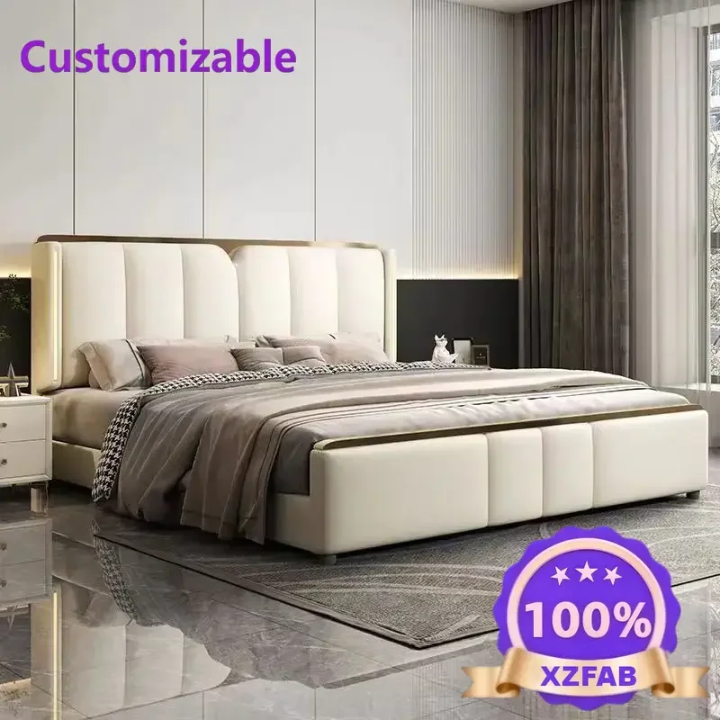 Factory Direct 2026 Italian leather light luxury Internet celebrity modern simple master bedroom bed high-end home new 2025 bed