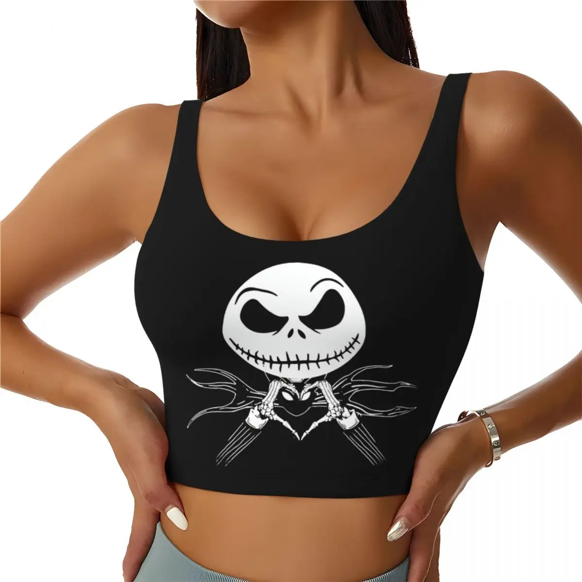 Custom  Nightmare Before Christmas Impact Sports Bras for Women Jack Skellington Heart Seamless Workout Yoga Crop Tank Tops
